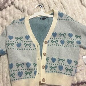 Stylish Cream and Blue Cardigan with Heart Motif